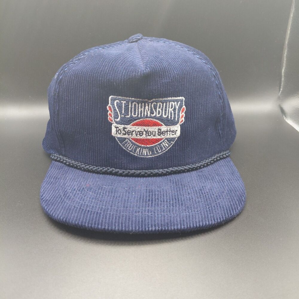 Vintage St Johnsbury Trucking Co Inc Hat Cap Trucker Corduroy Blue Snapback